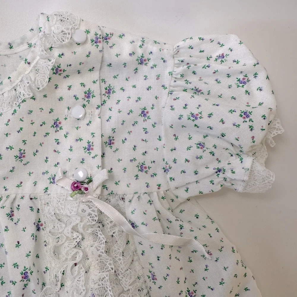VTG Dress‎ Bloomer White Purple Flowers 18M 2pc set Side Button Unique Lace USA